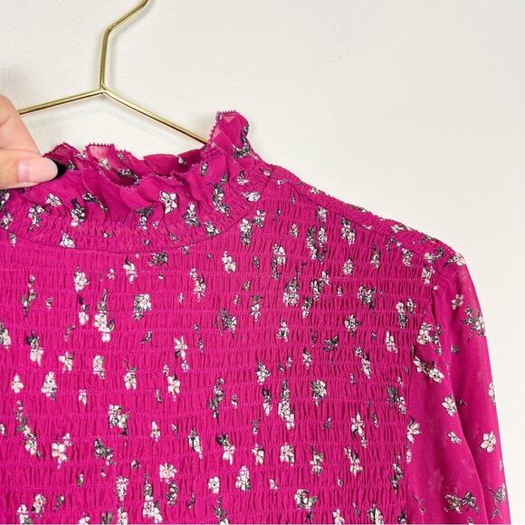 Rag & Bone Kayden Floral Blouse Long Sleeve Smocked‎ Ruffle Pink Size Medium - Picture 5 of 10
